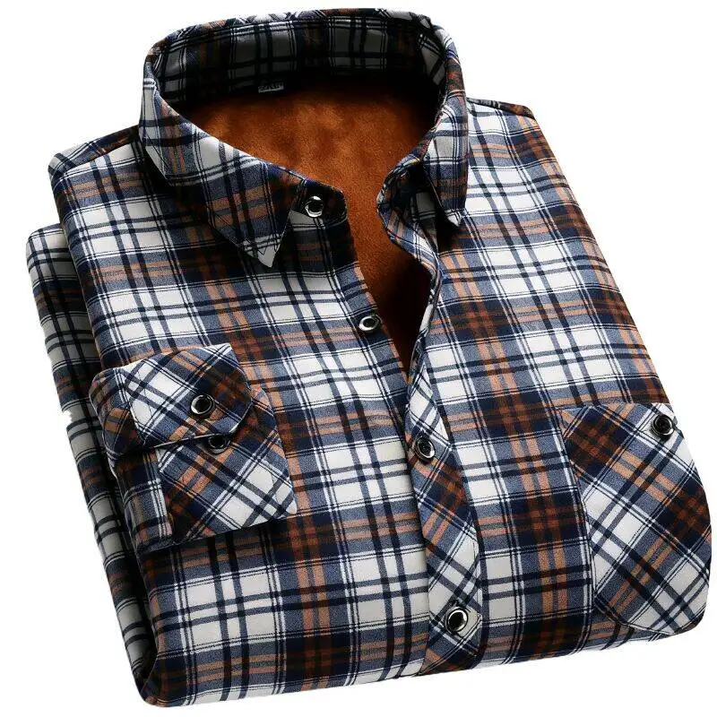 Camicia termica da uomo 2025 Camicia scozzese ispessita invernale per papà Camicia casual da lavoro a maniche lunghe da uomo di mezza età Colori multipli 3
