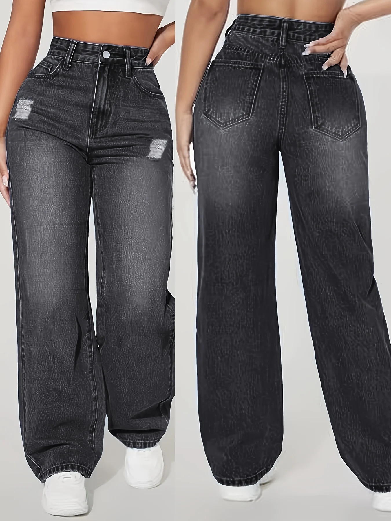 Jeans larghi elastici alla moda a gamba larga dalla vestibilità ampia, jeans larghi a gamba larga invecchiati blu 6