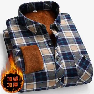Camicia a maniche lunghe foderata in pile da uomo Autunno Inverno Business Casual Comodo non stirabile Top versatile per uomo 2025 1
