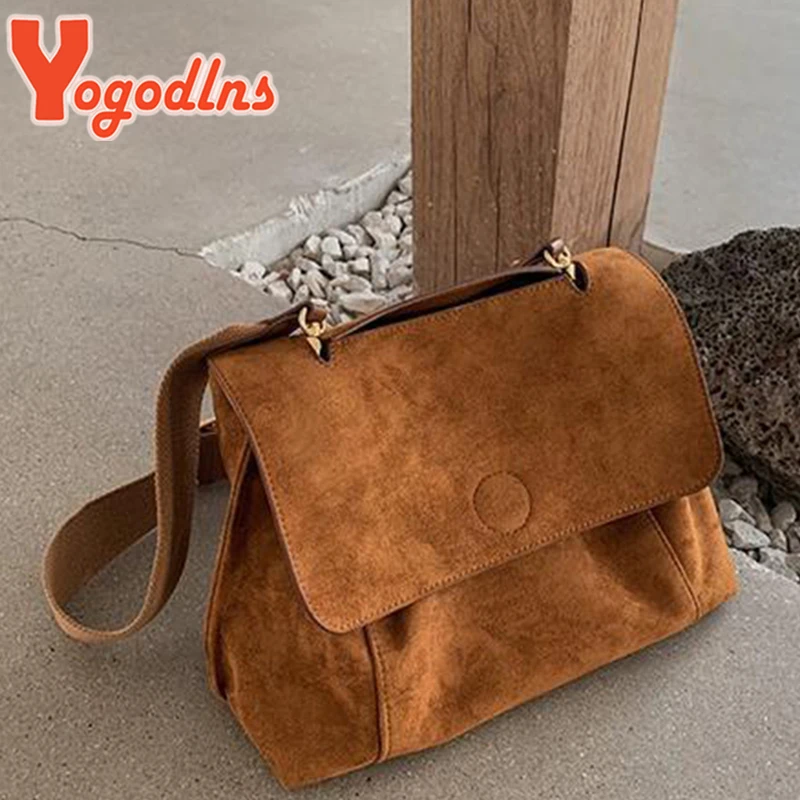 Yogodlns Borsa a tracolla in pile autunno inverno Borsa a tracolla in pelle smerigliata femminile Borsa a tracolla retrò Borsa a tracolla di grande capacità 4