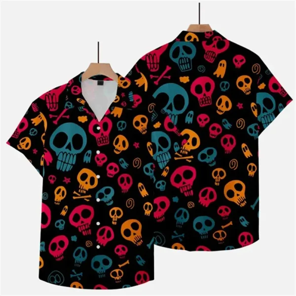 Camicia hawaiana grafica di Halloween per uomo teschio 3D stampato Aloha camicie estate Casual moda manica corta con risvolto camicetta allentata 2
