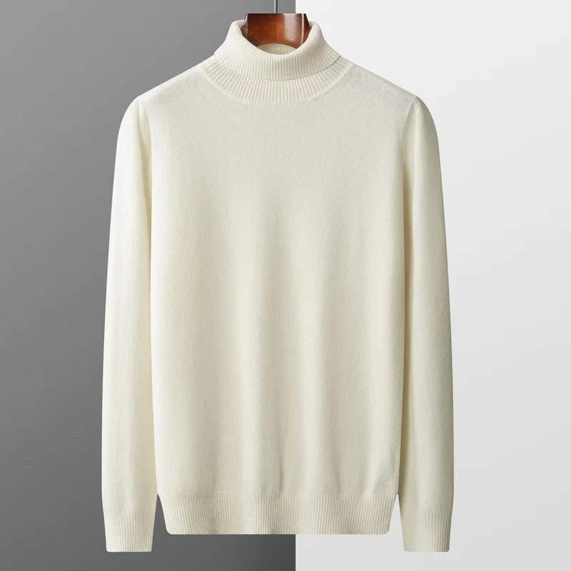 Autunno e inverno nuovo 100% pura lana merino pullover dolcevita da uomo maglione di cashmere addensato caldo sciolto tinta unita top 5