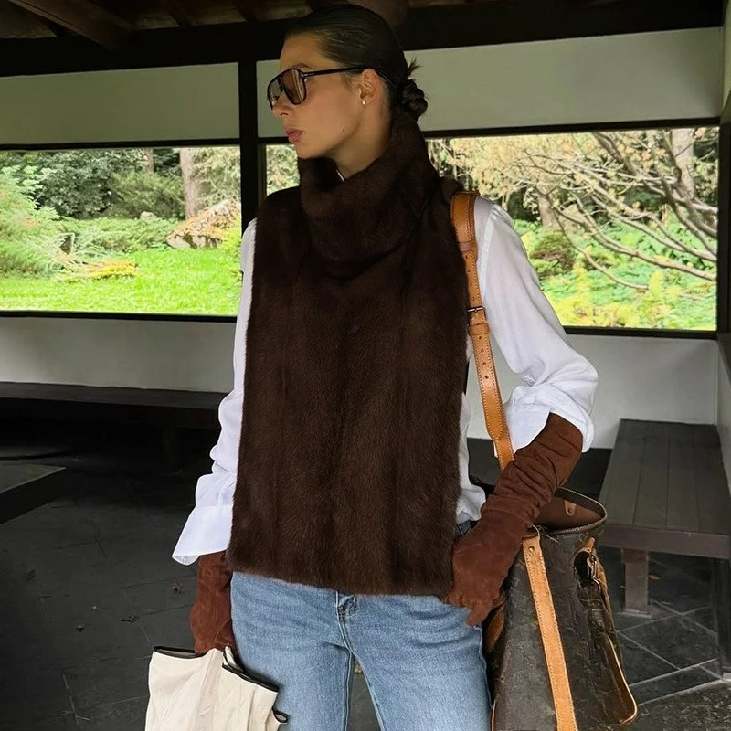 Ticketsx Giacca da donna in gilet di lana Moda nuova giacca da gilet invernale calda senza maniche solida Giacca da strada femminile casual vintage 2