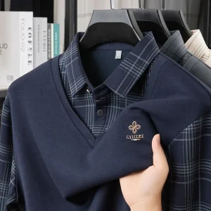 TFETTERS Polo a maniche lunghe da uomo 2025 Autunno New Business Slim False Two Camicia da uomo Camicia grafica scozzese allentata casual per uomo 1