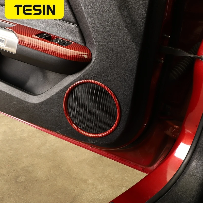 TESIN ABS In Fibra di Carbonio Auto Porta Interna Audio Altoparlante Decorazione Copertura Accessori per Ford Mustang 2015-2020 2021 2022 2023 5