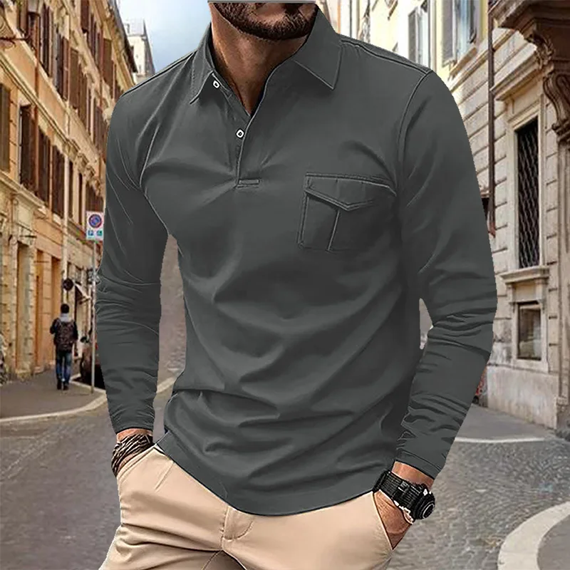 Polo da uomo primaverile e autunnale T-shirt con tasca con risvolto T-shirt da uomo d'affari casual a maniche lunghe europea e americana taglie forti 4