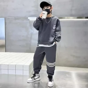 Autunno Bambini Ragazzo Vestiti Set Felpe e pantaloni a righe 2 pezzi Vestito Ragazze adolescenti Pullover Top Bottom Abiti Tute 1