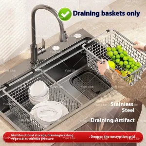 Cucina lavello in acciaio inox cestello di scarico singola piscina scolapiatti frutta verdura ciotola scolapiatti filtro acqua 1
