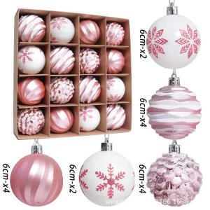 16 pz Decorazione Palla Di Natale 6 cm Rosa Bianco Rosso Palline Albero Di Natale Ciondolo Appeso Per 2025 Casa Navidad Noel Festa di Natale 1