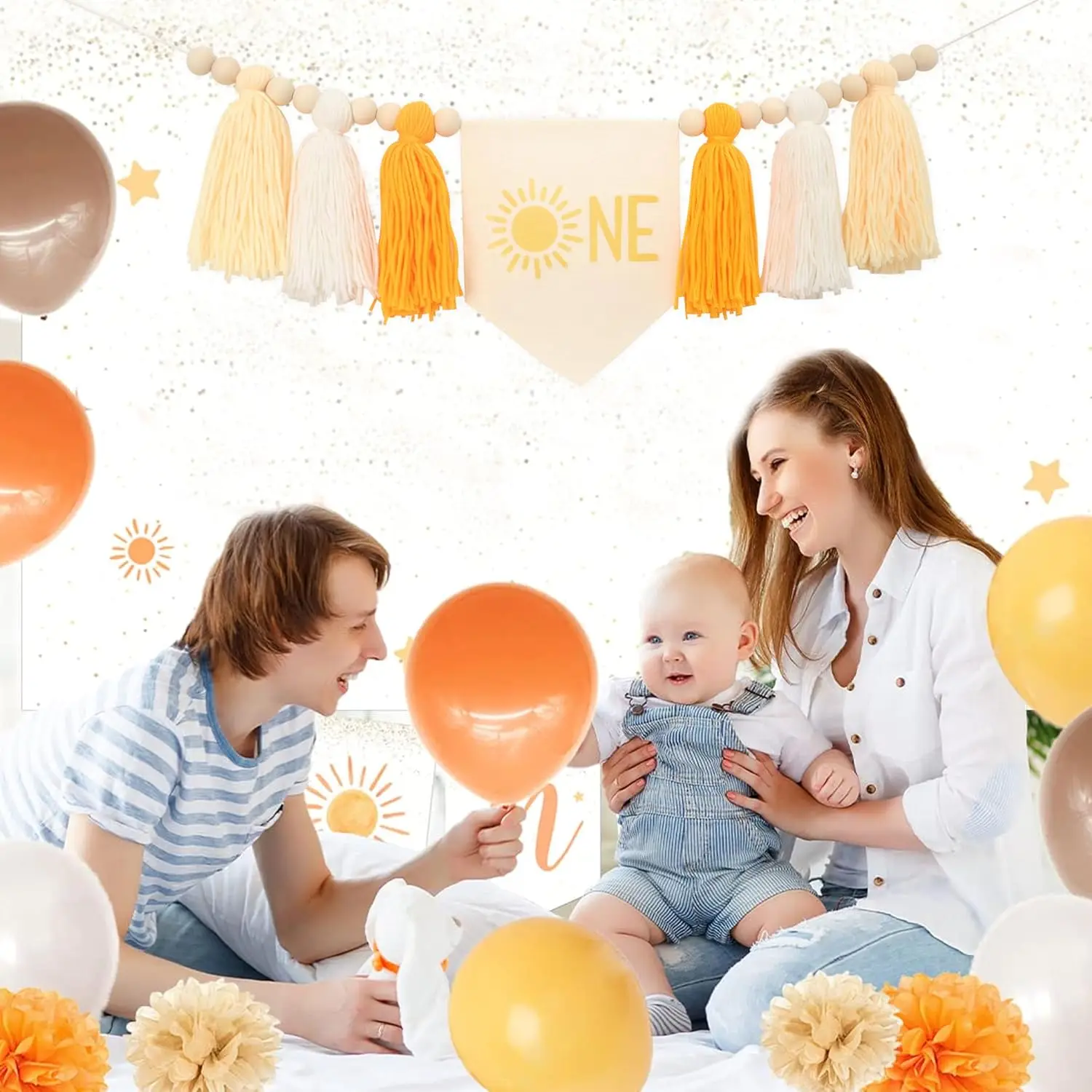 Banner per seggiolone per compleanno del 1° segno del sole Decorazione gialla per festa di compleanno, striscione per seggiolone Sunshine per la cameretta dei bambini delle ragazze dei ragazzi 2