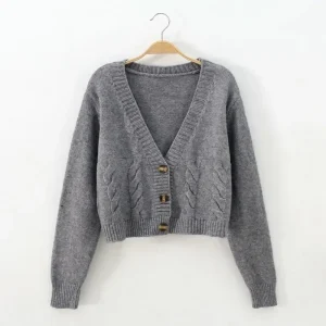 Autunno Inverno Mantieni caldo Giacca moda coreana Cardigan con scollo a V Cardigan corto da donna Manica lunga Twist Maglione lavorato a maglia Cappotti 1