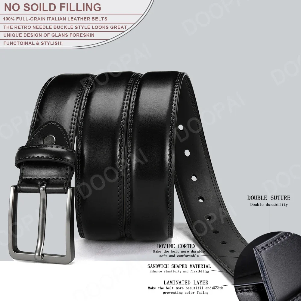 Cintura da lavoro da uomo premium in pelle bovina a doppio strato con fibbia ad ago con fibbia in metallo regolabile, disponibile in più colori 3