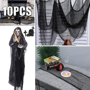 Horror Halloween Party Decoration case stregate porta decorazioni all'aperto panno nero Creepy garza spaventosa puntelli gotici 1