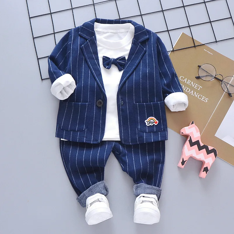 3 pezzi ragazzi set primavera autunno bambini vestito da gentiluomo cravatta t-shirt + cappotto + pantaloni 0-5 anni vestiti da festa per bambini vestito per il tempo libero 4