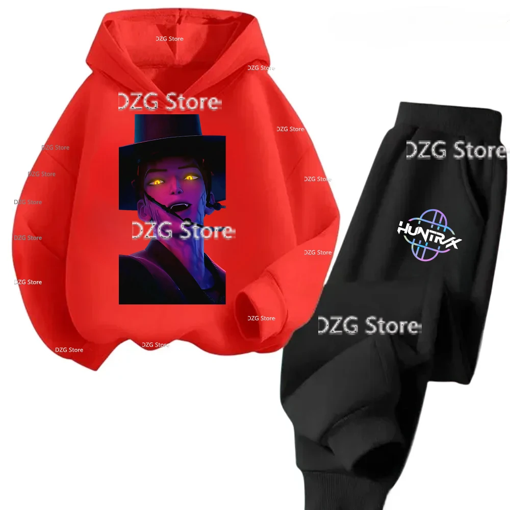 Felpe con cappuccio per bambini Set Anime Devil Hunter Huntrix Kawaii Sportwear Tuta Cartoon Kids Fashion Girl Halloween Clothes Autunno 3