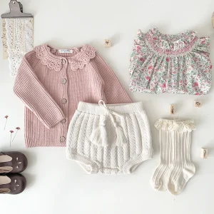 1-5 anni cardigan lavorato a maglia per ragazze addensare cardigan per neonate colletto con volant vestito in maglia infantile giacca per bambini vestiti maglioni per bambini 1