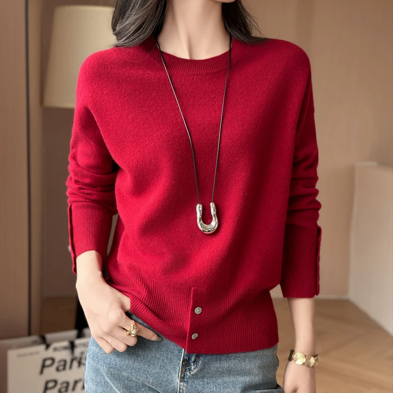 Autunno Inverno 100% Maglione di lana merino Donna O-Collo Pullover Moda casual Top in cashmere lavorato a maglia Donna Taglie forti Abbigliamento caldo 3