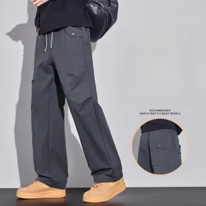 "Pantaloni cargo autunno inverno 2025 da uomo - stile casual americano a gamba larga oversize color kaki | Pantaloni da lavoro plissettati 1
