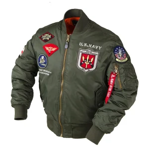 2025 Giacca invernale da volo bomber Top Gun antivento resistente all'acqua MA-1 Air Force Army Vintage Pilot Moto Aviator Varsity 1