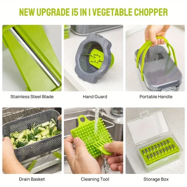 Set da 22 pezzi Chopper manuale multifunzionale Accessori da cucina per la casa Taglierina Affettatrice Cipolla Dicer Taglierina per patate e verdure 4