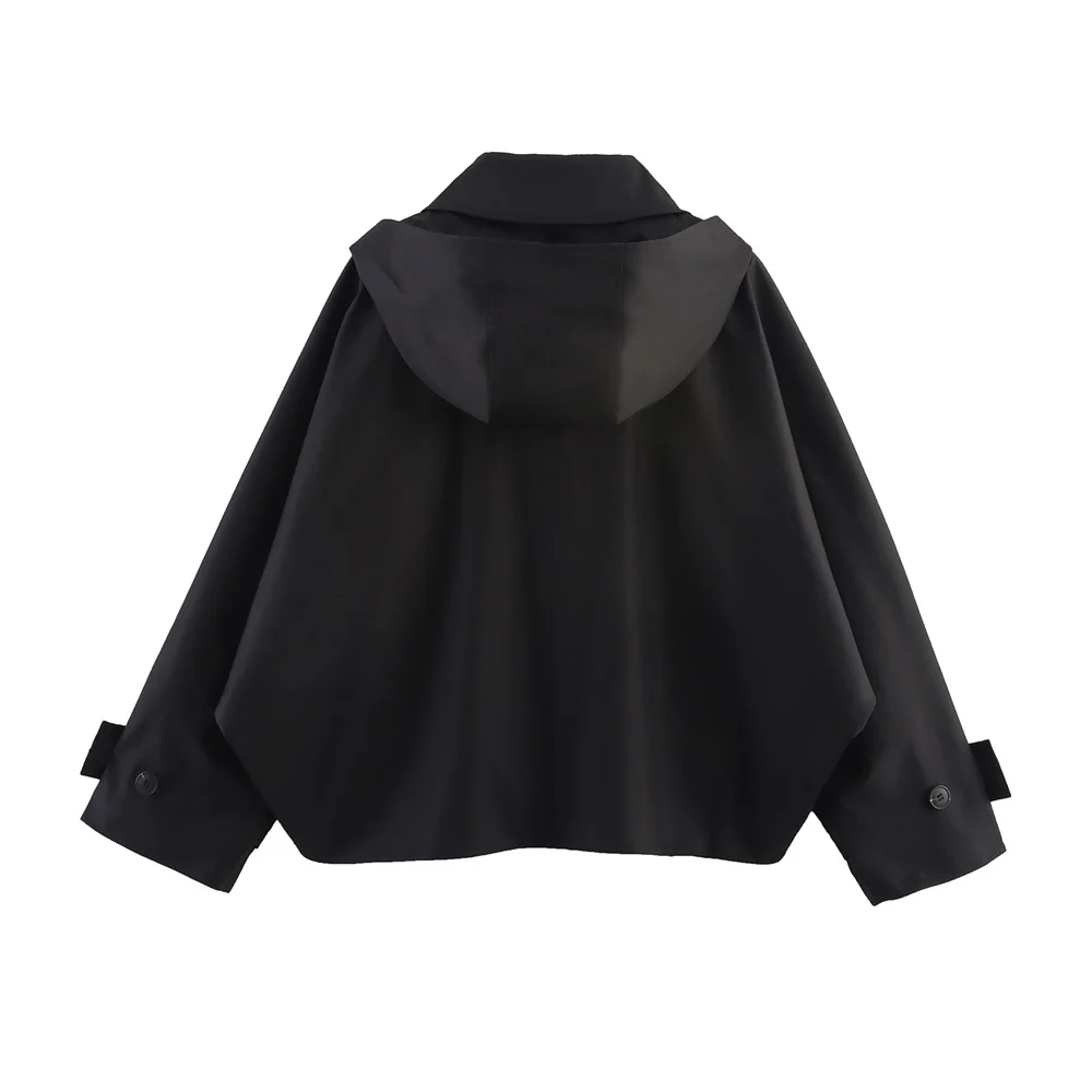 Autunno nuovo stile europeo e americano giacca con risvolto a maniche lunghe con cappuccio giacca corta monopetto trench 5