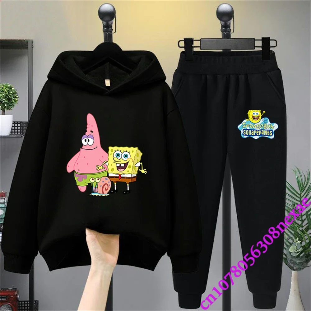 Spongebob primavera e autunno abbigliamento per bambini ragazzi e ragazze maglione vestito 2 pezzi stampa cartone animato maglione abbigliamento sportivo pantaloni 5