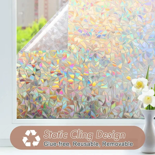 Pellicola per la privacy delle finestre Arcobaleno statico Pellicola per vetri colorati Adesivo per copertura delle finestre Non adesivo rimovibile riflettente per la casa 4