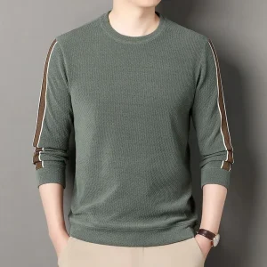 T-shirt basic casual girocollo Primavera Autunno Nuovi colori contrastanti Abbigliamento da uomo Patchwork Elegante polo a maniche lunghe 1