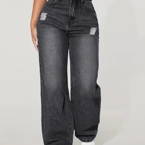 Jeans larghi elastici alla moda a gamba larga dalla vestibilità ampia, jeans larghi a gamba larga invecchiati blu 1