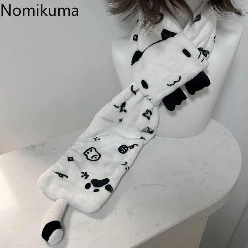 Moda Nuova Sciarpa 2025 Autunno Inverno Donna Sciarpa carina Gatto Cartoon Sciarpa di lana addensata per le donne Ragazze calde Piccolo scialle femminile 1