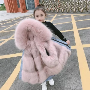 Ragazzi ragazze giacca di pelliccia parka inverno fodera in pelliccia sintetica cappotto capispalla per bambini cappuccio in pelliccia di volpe imitazione giacche per ragazze cappotti TZ127 1