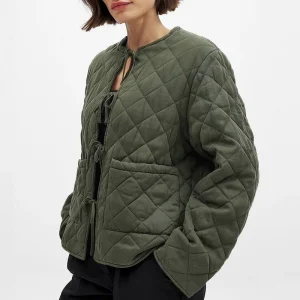 Giacca trapuntata elegante con lacci da donna Nuovo arrivo girocollo manica lunga caldo cappotto invernale con tasche Abiti da donna 1