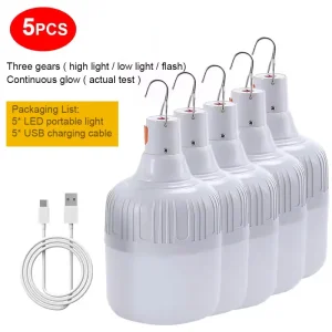 Luce di luminosità da campeggio portatile ricaricabile Lampadina a LED dimmerabile Luce da tenda esterna impermeabile Luce notturna di emergenza con gancio 1