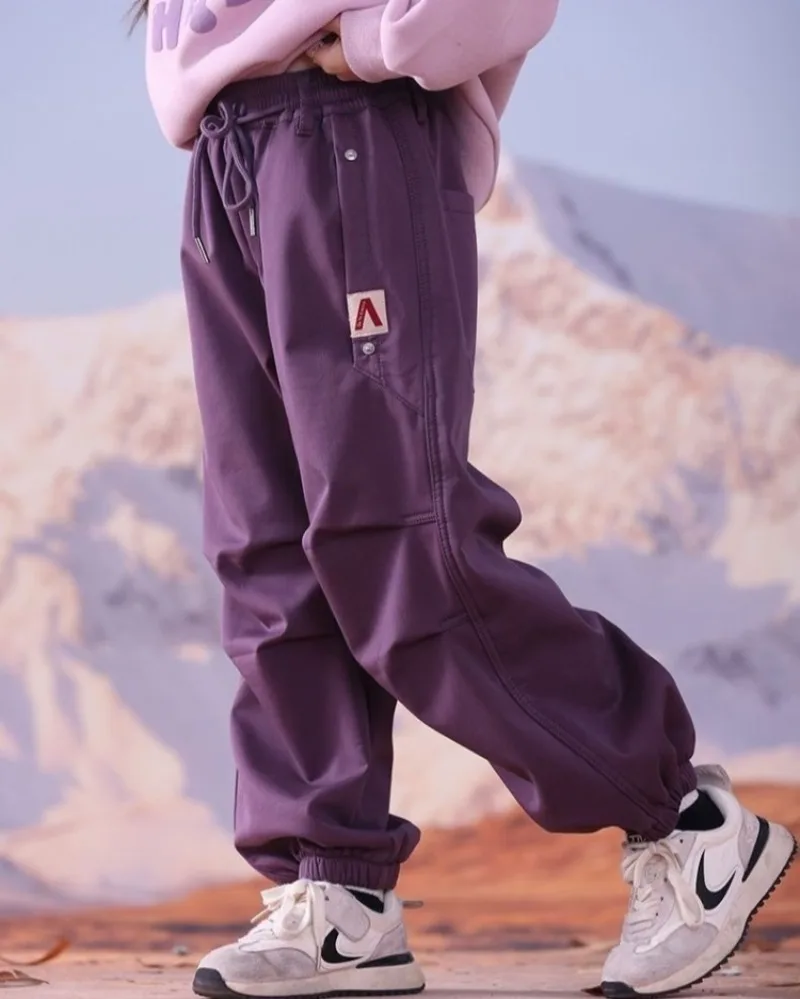 Pantaloni cargo invernali foderati in pile termico da ragazza - Pantaloni sportivi giacca a vento impermeabile per bambini 8-14 Pantaloni sportivi con tasche 5