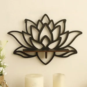 Mensola da parete galleggiante Lotus Espositore in cristallo Decorazione estetica della stanza Mensola moderna in legno per ornamenti di candele e accenti per la casa 1