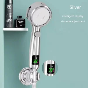 Soffione doccia da bagno portatile ad alta pressione Soffione doccia a risparmio idrico Display digitale della temperatura a LED con spruzzo regolabile pressurizzato 1