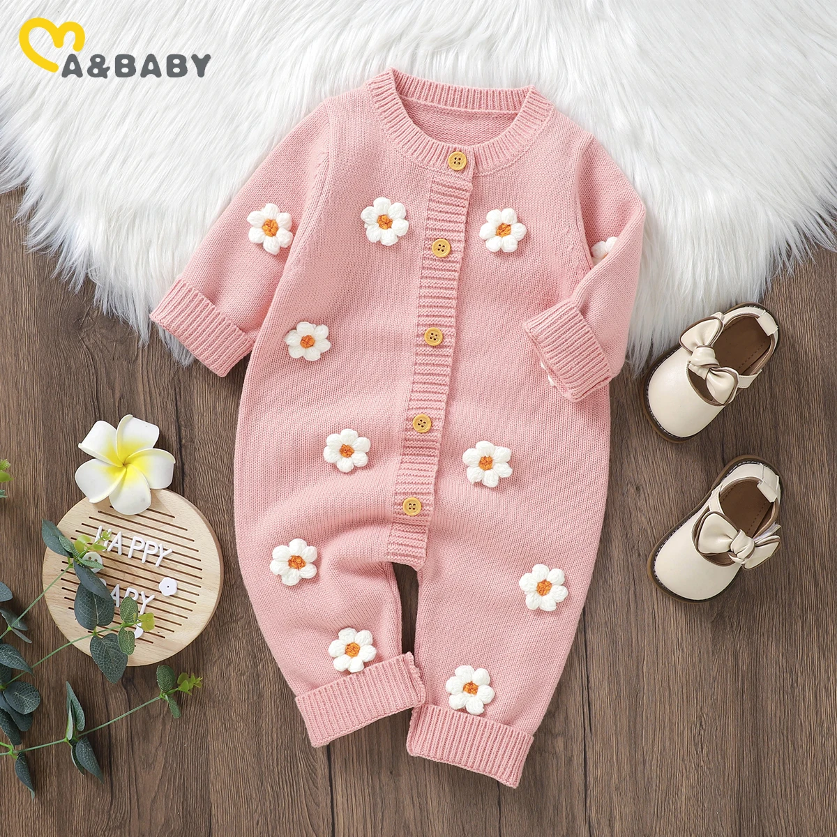 Ma & baby 0-18M neonato neonato neonate tuta morbida maglia pagliaccetto manica lunga fiore autunno inverno abbigliamento caldo 1