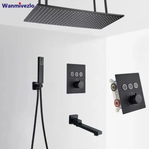 Nero LED 40 cm/80 cm rettangolare in ottone ugello doccia rubinetto accessori per il bagno parte superiore dell'ugello doccia 1