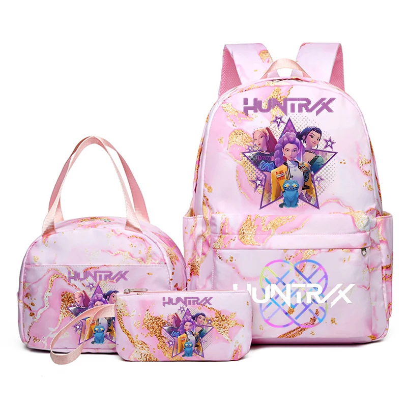 3 pezzi K Pop Demon Hunter Zaino per bambini Astuccio per matite Zaini stampati per cartoni animati Zaino per scuola di grande capacità per ragazze Regali di compleanno 2