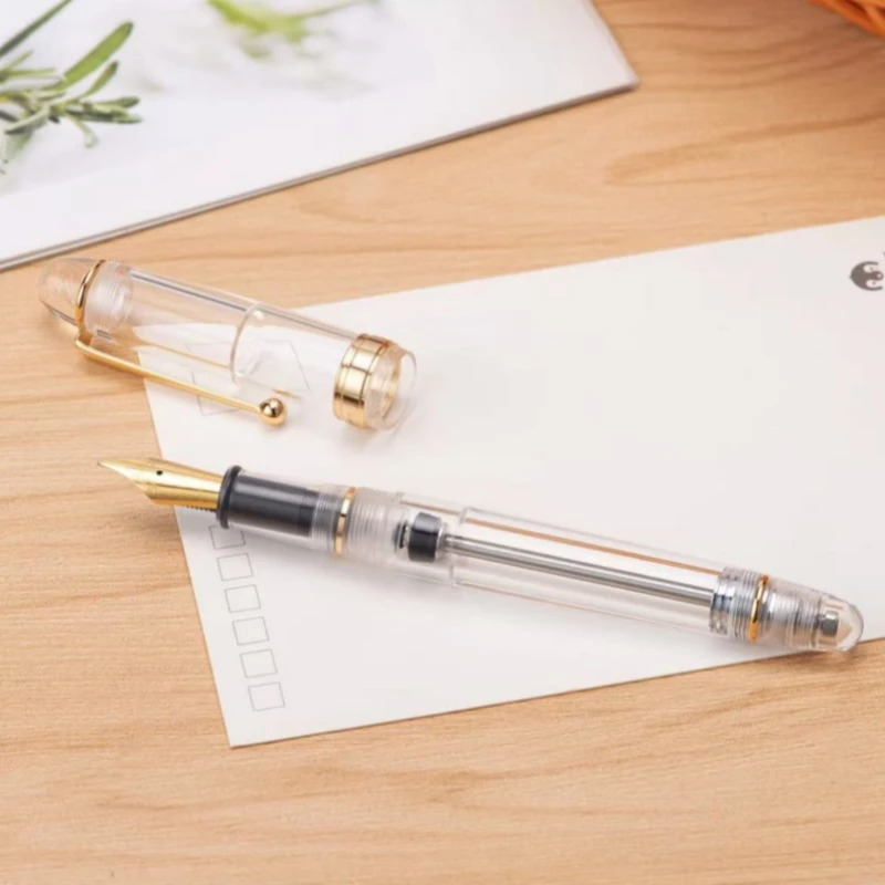 Asvine V126 Penna stilografica con riempimento acrilico sottovuoto EF/F/M Pennino Bellissimo set regalo per scrittura trasparente/marrone opaco bianco Cancelleria 3