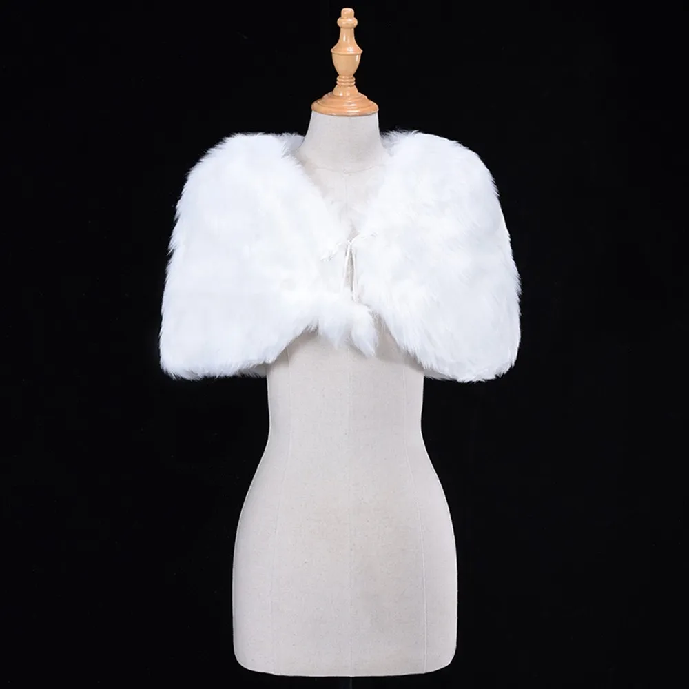 Bianco avorio da donna involucro da sposa bolero pelliccia sintetica pizzo cristallo autunno inverno abito scialle giacca mantello stola mantello accessori da sposa 4