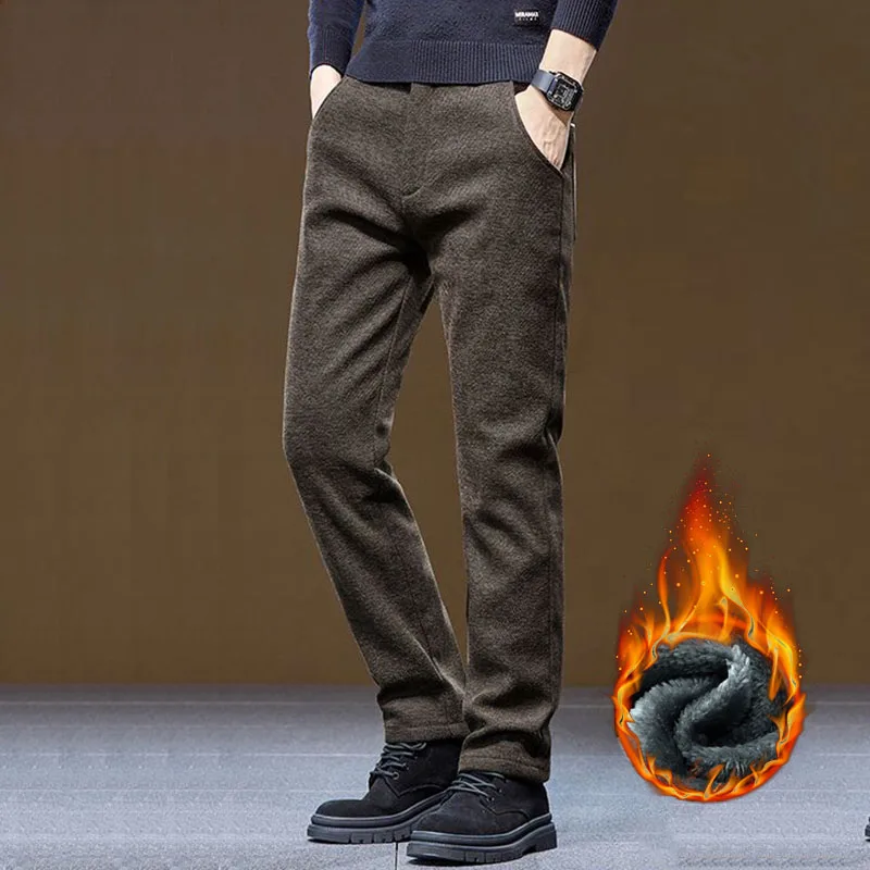 Pantaloni casual in velluto invernale da uomo addensati caldi slim fit comodi pantaloni in tinta unita in pile coreano moda da jogging all'aperto 4