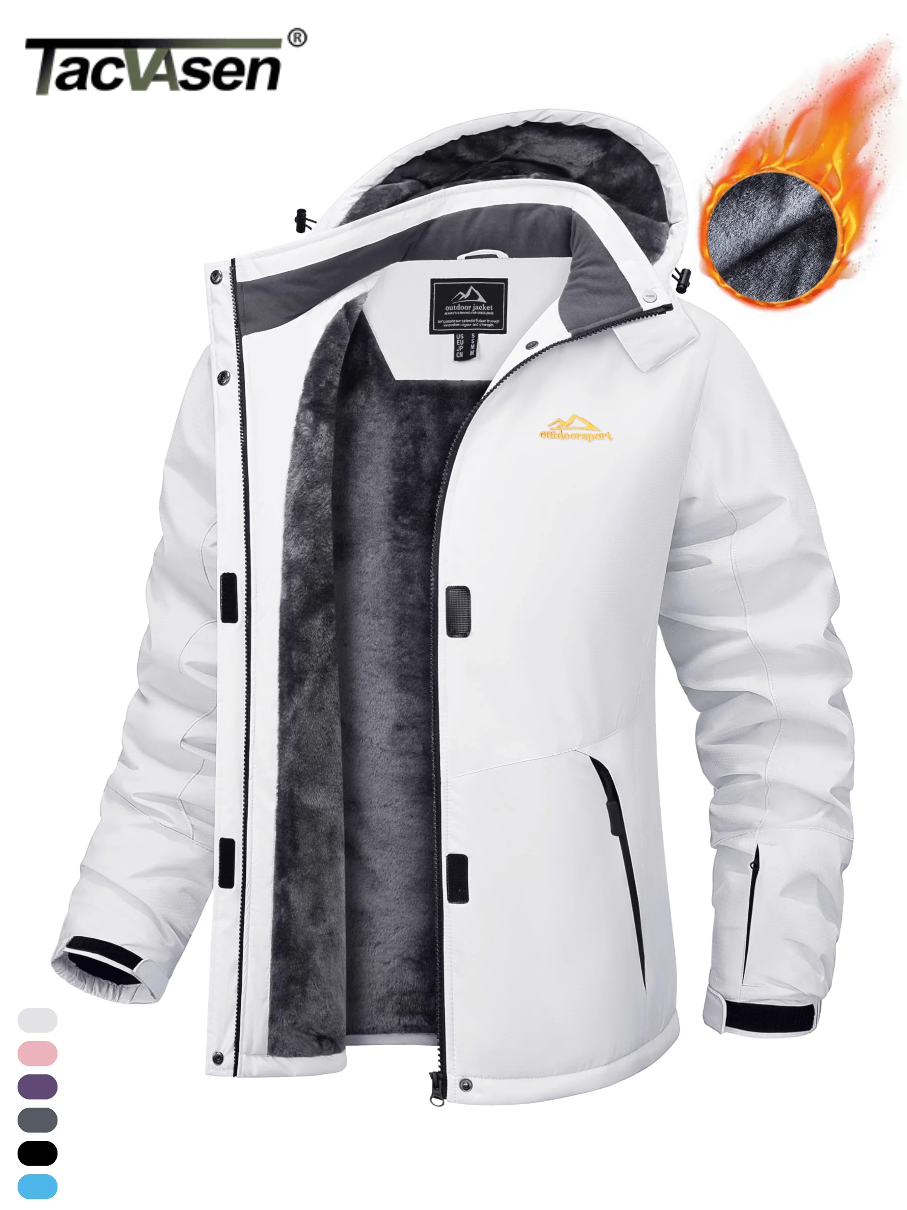 TACVASEN Inverno Giacca con Cappuccio e Fodera di Veluto per Donne Sci Snowboard Cappotto Caldo Impermeabile 5 Tasche con Cerniera Giacca Esterna 1