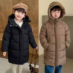 Ragazzi Ragazze Piumini lunghi Nuovi bambini Giacche con cappuccio Nuovi bambini Inverno caldo Casual Parka Adolescente Addensare Capispalla antivento 1