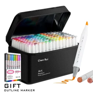 48/60/80/120 colori Pennelli a doppia punta Pennello e scalpello Pennarelli artistici permanenti con base e pennarelli per contorni Kit di forniture per disegno-Ricaricabili 1