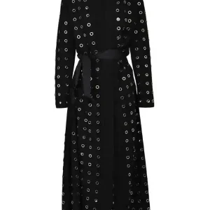 EAM Nero Scava Fuori Con Cintura Lungo Trench Delle Donne Nuovo Scollo A V Manica Lunga Giacca A Vento Moda Marea Primavera Autunno 2025 15XM44101 1