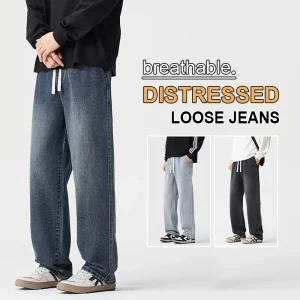 Jeans larghi a gamba larga stile vintage con coulisse da uomo 2025 Pantaloni casual comodi alla moda autunno inverno taglie forti 4XL 1
