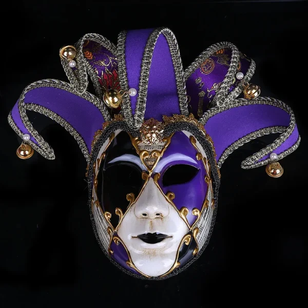 Nuova maschera da clown Masquerade per adulti Venezia Maschere viola retrò Full Face Cosplay Spaventoso Halloween Maschera da strega Puntelli Donna Uomo 2