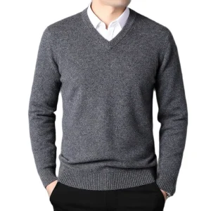 Maglione da uomo classico pullover con scollo a V in misto cotone cashmere 2024 autunno inverno lavoro casual maglione tutto-fiammifero maglioni lavorati a maglia maschili 1