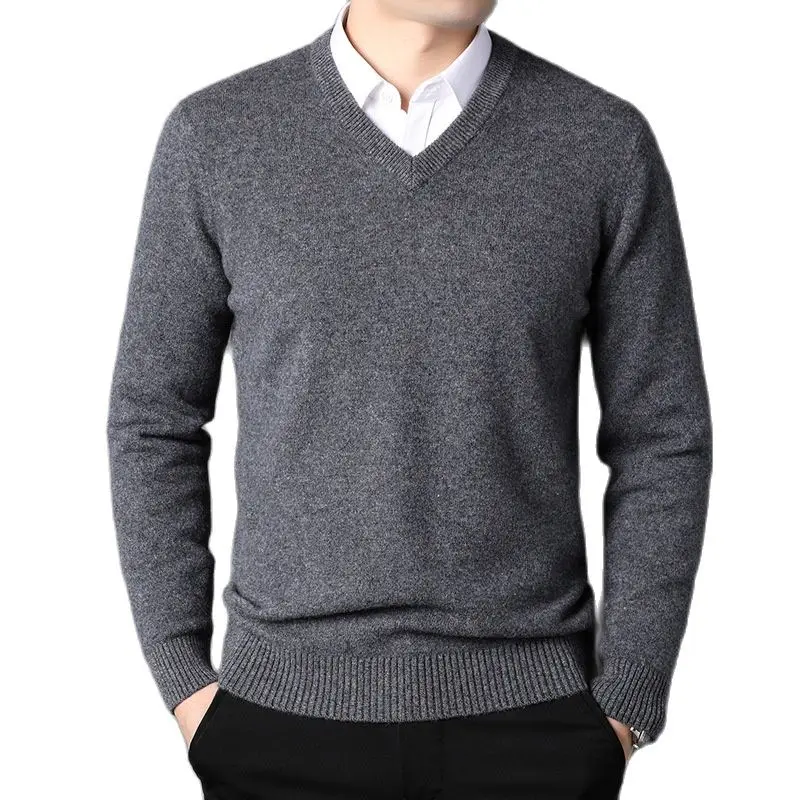 Maglione da uomo classico pullover con scollo a V in misto cotone cashmere 2024 autunno inverno lavoro casual maglione tutto-fiammifero maglioni lavorati a maglia maschili 1